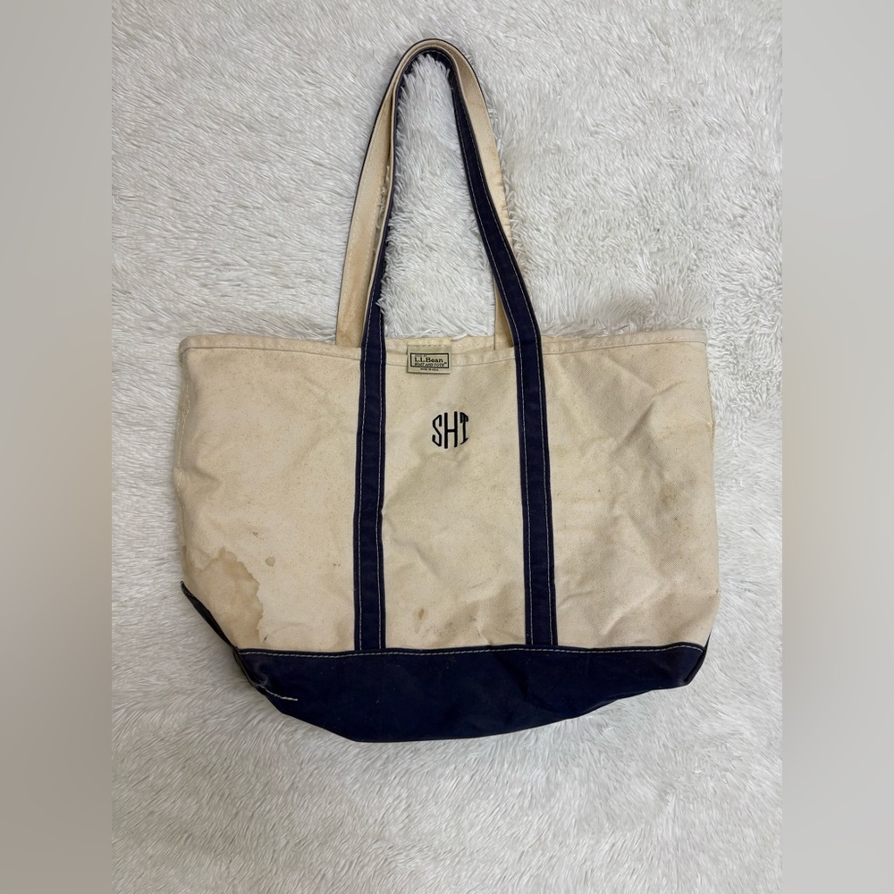 L.L. Bean Cream and Navy Tote